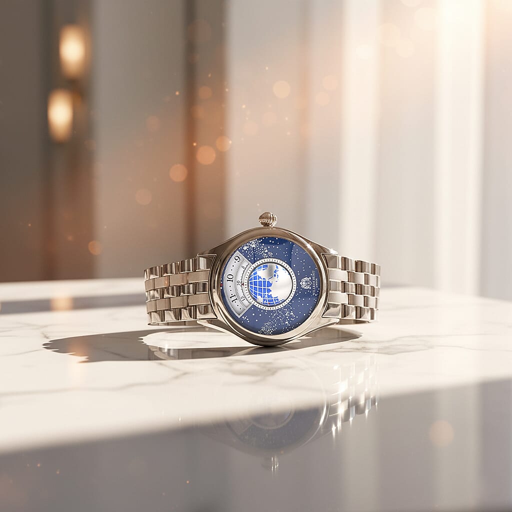 William Hunt Limited Edition Celestial Constellation Automatic Movt Watch With Rotating Globe 3ATM Water Resistancy Presented in a Gift Box - Silver Blue